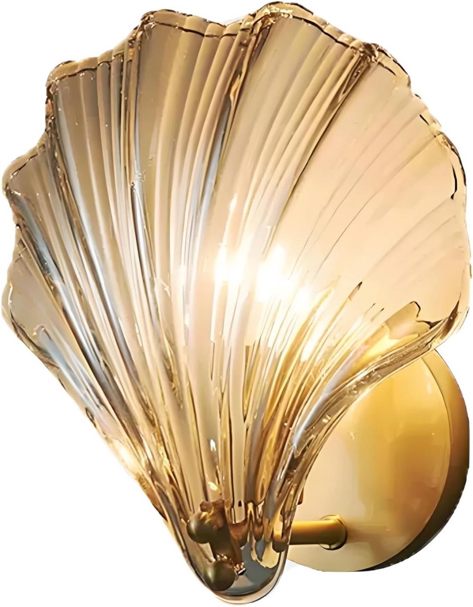 Luxe Wandlamp met Kristal en Schelpvoet - Sfeervolle Amber Nachtkastjeslamp