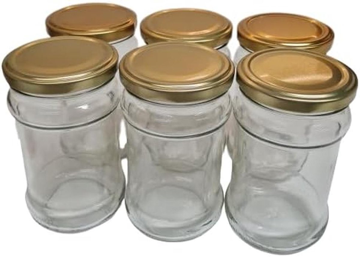 Set van 10 glazen bewaarpotten 325ml met goudkleurige deksels