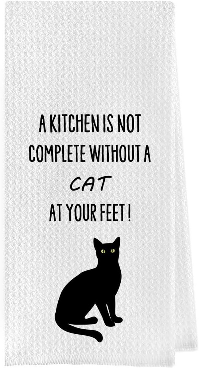 Grappige Wafelgeweven Keukendoeken Set - Decoratieve Zwarte Kat Vaatdoeken XL