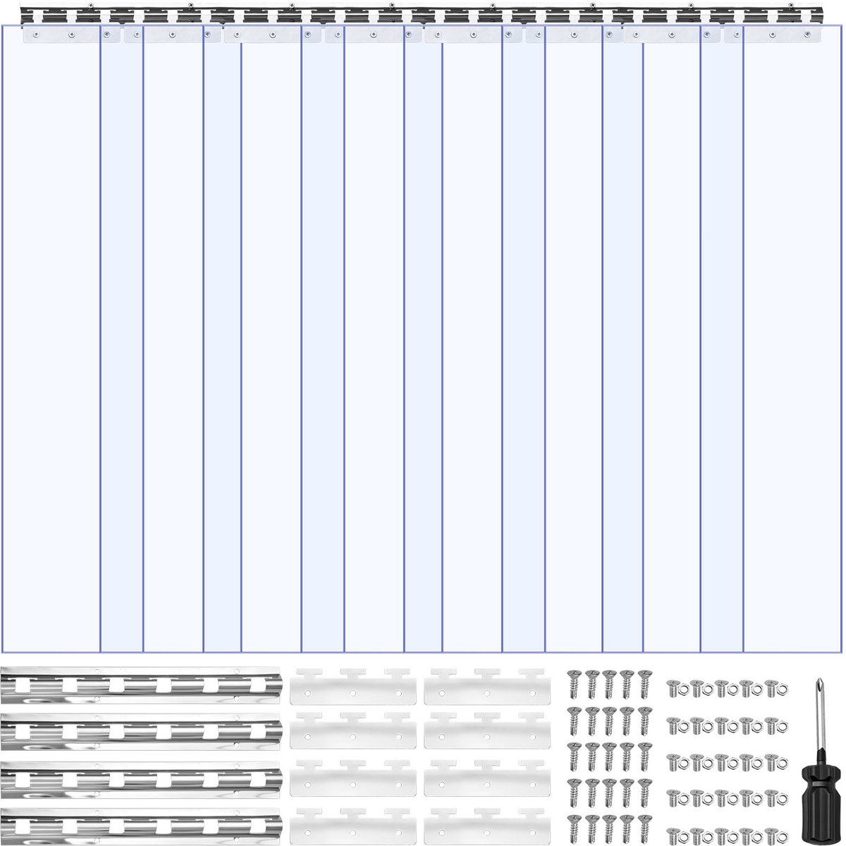 VEVOR 8x Gestreepte Gordijnen, Lamellen, PVC Transparant, 122x213,4 cm