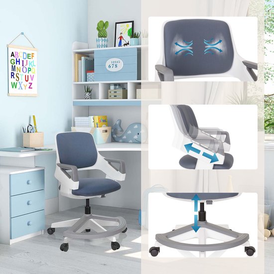 hjh OFFICE KID Flex - Chaise de bureau enfant - Bleu gris - Tissu