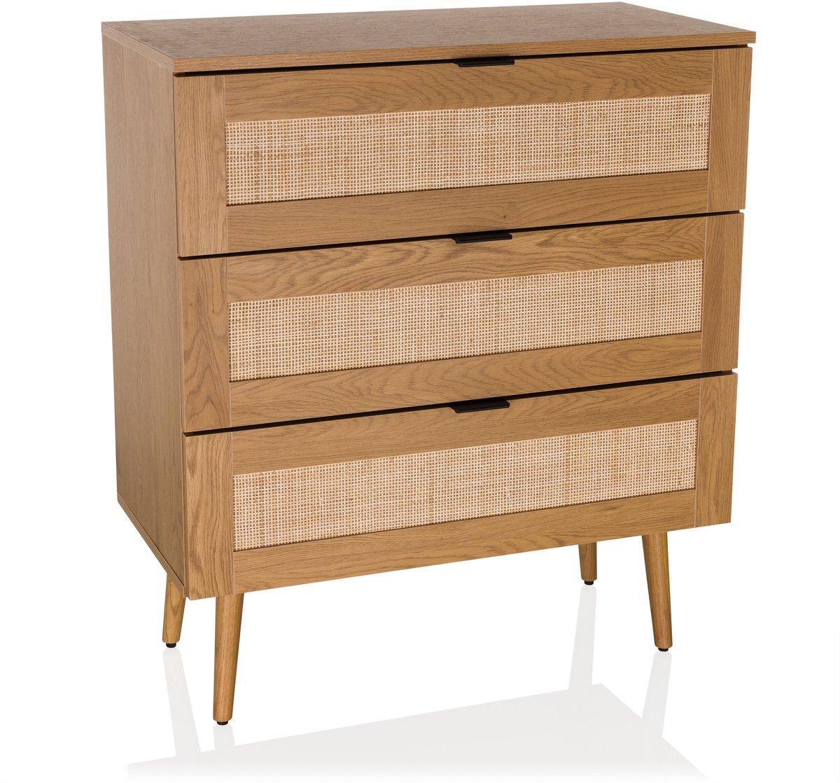 hjh LIVING Commode BOHEO K 80x40x90 cm 3 laden rotan vlechtwerk eiken hjh LIVING