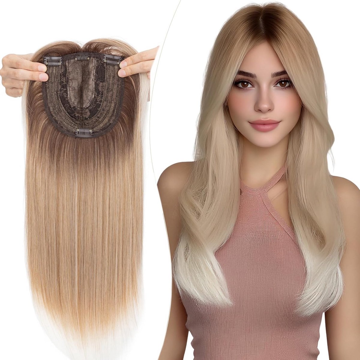 Haartopper Dames Clip-in Vrouwen Middenscheiding 45 cm - Natuurlijke Haarstuk Topper