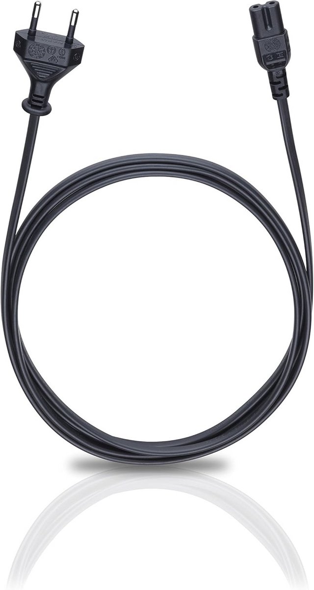 Flexibel Netsnoer C7 met Euro Stekker - VDE-getest, 1,5 m Zwart