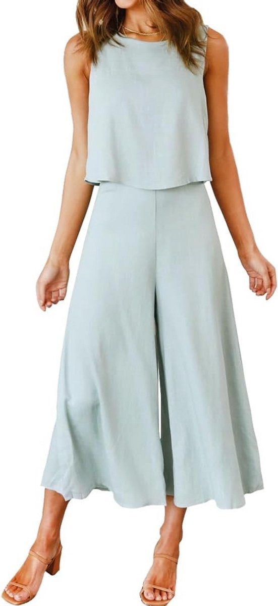 Modieuze Tweedelige Set voor Dames: Lang Overhemd en Broek met Hoge Taille