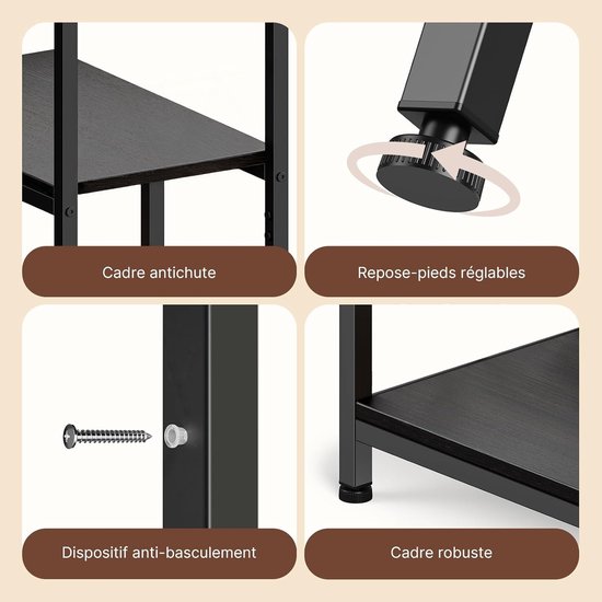 Bealife FS13 Bibliothèque – 5 tablettes – 98 x 30 x 180 cm – Noir