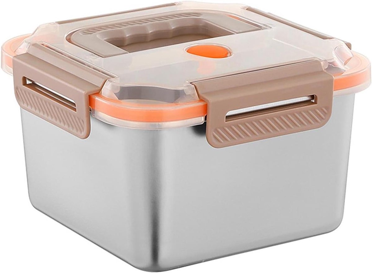 Allecta - Roestvrij stalen broodtrommel 2400 ml - verzegeld en lekvrij - vierkant 19,5 x 19,5 x 11,6 cm - handvat - voedsel bewaren en conserveren - keukenaccessoire.