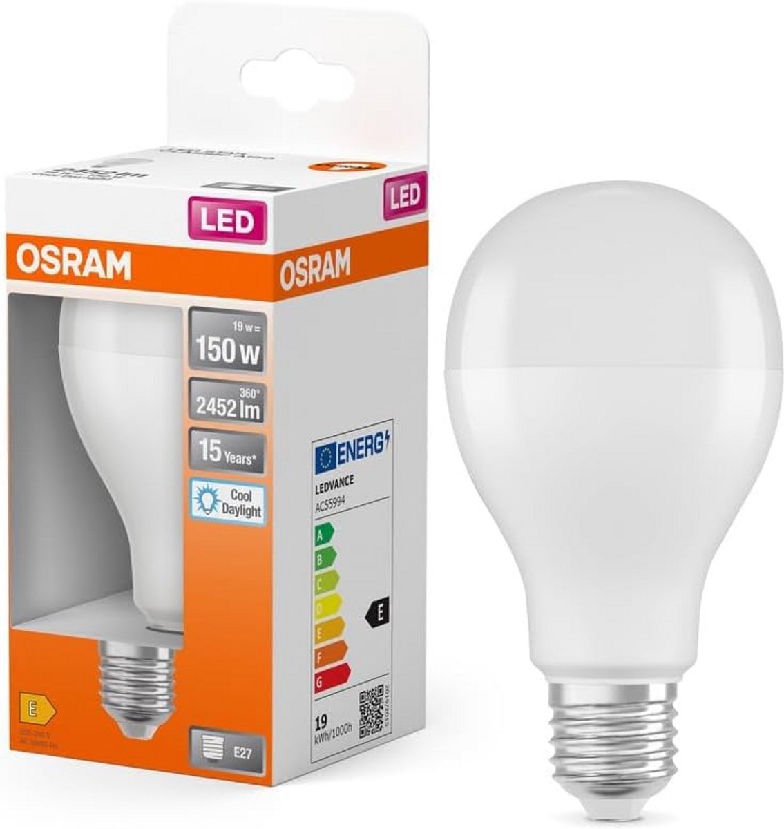 LED Lamp E27 Pærevorm, 2452 Lumens, Daglicht Wit (6500K), Vervanging voor 150W Lampen, Niet Dimbaar