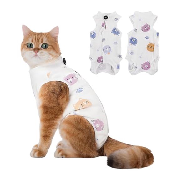 HACRAHO Herstelpak voor Katten - Donutpatroon, Dun Katoenen Ademend Operatiebeschermend Shirt - Voor Kleine Katten en Puppy's, Borstomvang 29 cm
