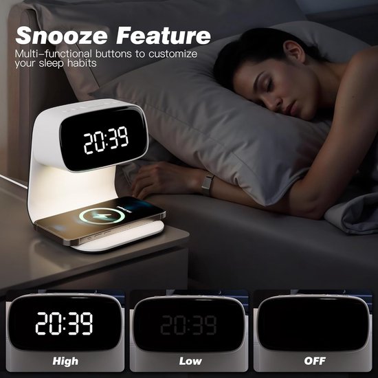 Draadloze snellader - digitale wekker - intelligente lamp uit de hoofdeinde van het bed - drie kleuren -huiskamer - hoofdeinde - nachtlamp voor zware slapeloosheid - verstelbare nachtlamp - wit van Merkloos — afbeelding 5