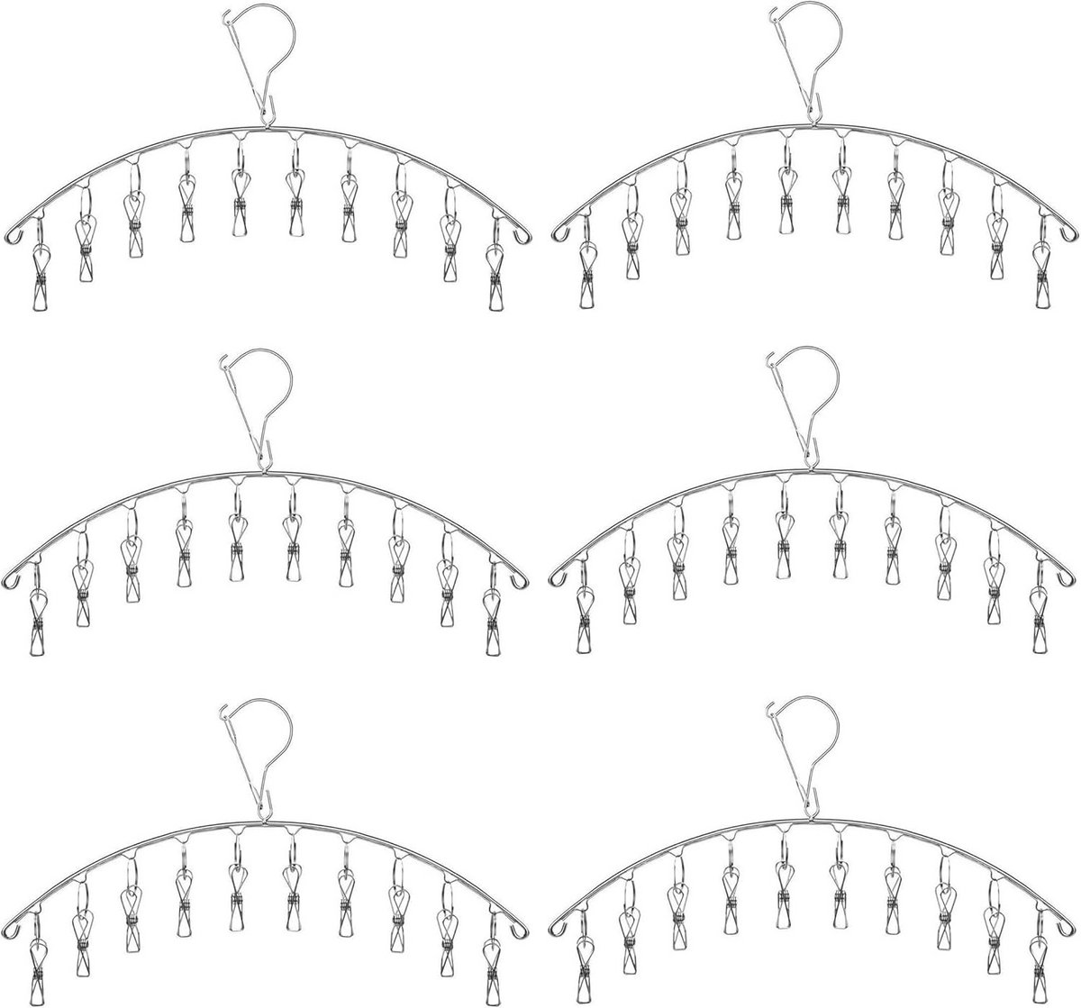 6-Pack Roestvrij Stalen Hanger Rack voor Ondergoed en Sokken met 10 Pinnen