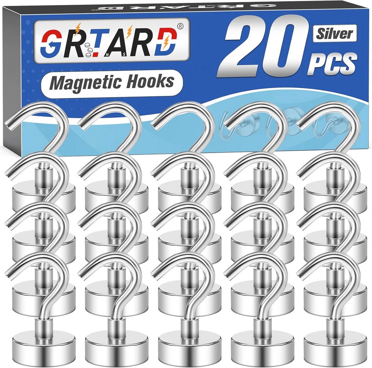 Set van 20 krachtige magnetische haken voor op te hangen - ideaal voor koelkast, whiteboard en keuken