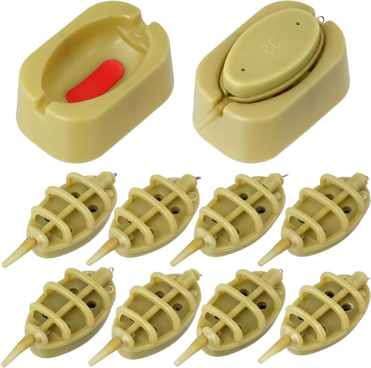 Allecta - 8-delige visvoerset voor vissen - Plastic visvoermand met 2 snelsluitingsvormen - 15g, 20g, 25g, 35g, 30g, 40g, 50g, 60g