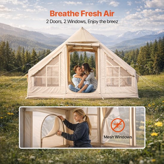 Opblaasbare Tent - Luxe Tent - Grote Kampeertent - Glamping Tent - Outdoor Opblaasbare Wintertent - Familietent Met Kachel Jack - Waterdichte Oxford Tent - Snel Opzetbaar - Draagbare Tent Voor Camping - Inclusief Handpomp En Opbergtas van Merkloos — afbeelding 5