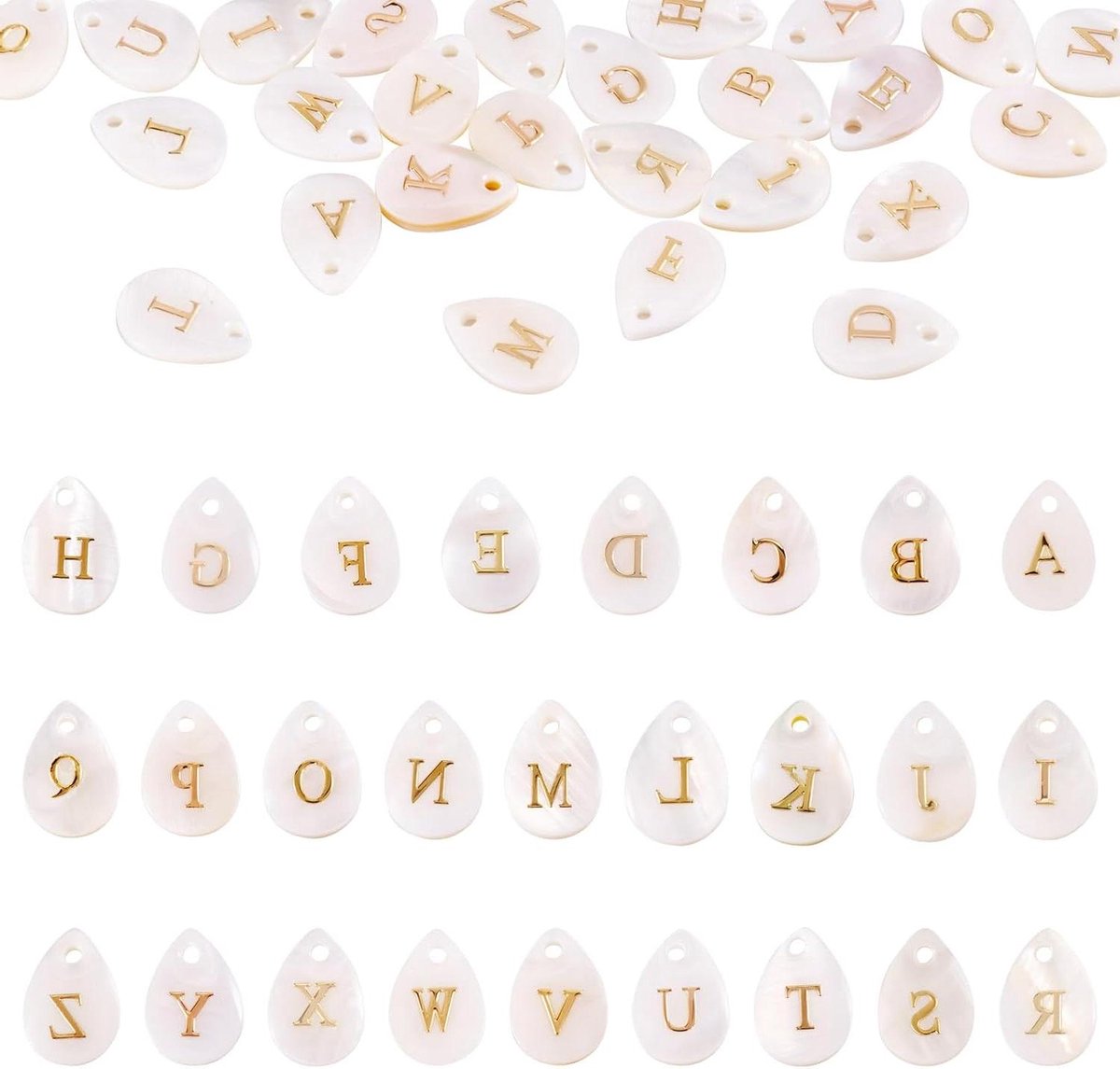 Allecta - Natuurlijke Shell Charms Teardrop Platte Ronde Hangers - Sieraden Maken met Alfabet - Oorbel Armband Ketting