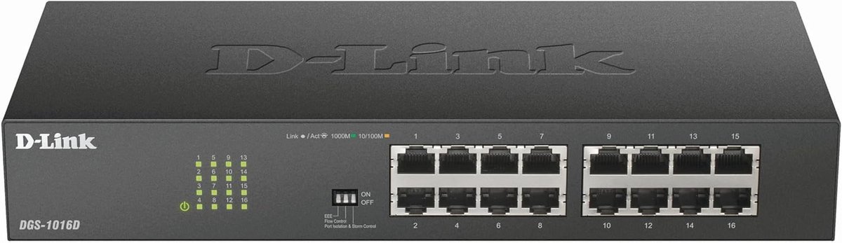 Gigabit Ethernet Switch met 16 Poorten - Plug & Play, Geluidloos, Energiezuinig