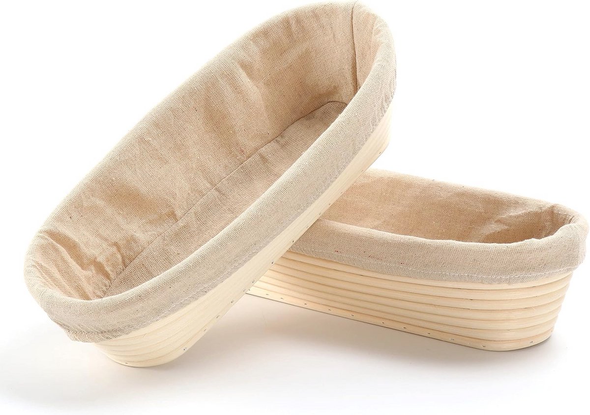 Ovale Rieten Broodmanden - Set van 2 - 29,5 cm voor Brooddeeg, Pizza en Taarten