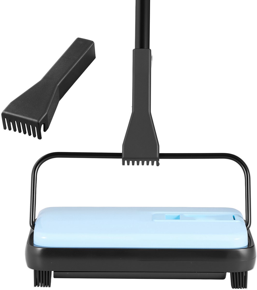Handmatige tapijtreiniger, vloerreinigingsapparaat met 300 ml afvalbak, 17 cm reinigingsbreedte voor tapijten, dierenharen en stof, blauw