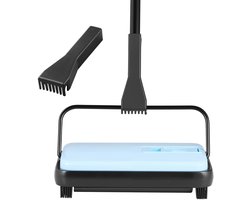 Handmatige tapijtreiniger, vloerreinigingsapparaat met 300 ml afvalbak, 17 cm reinigingsbreedte voor tapijten, dierenharen en stof, blauw