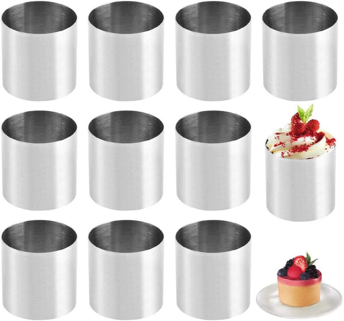 Set van 10 roestvrijstalen dessertringen - Ideaal voor desserts en taarten - 5 cm