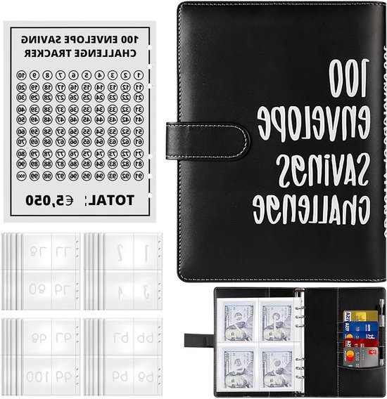 Allecta - Enveloppes avec Saving Challenge - Porte-monnaie d'épargne A5 pour euros - Planificateur budgétaire pour objectifs d'épargne - Porte-monnaie budgétaire pour couples, bureaux et maison