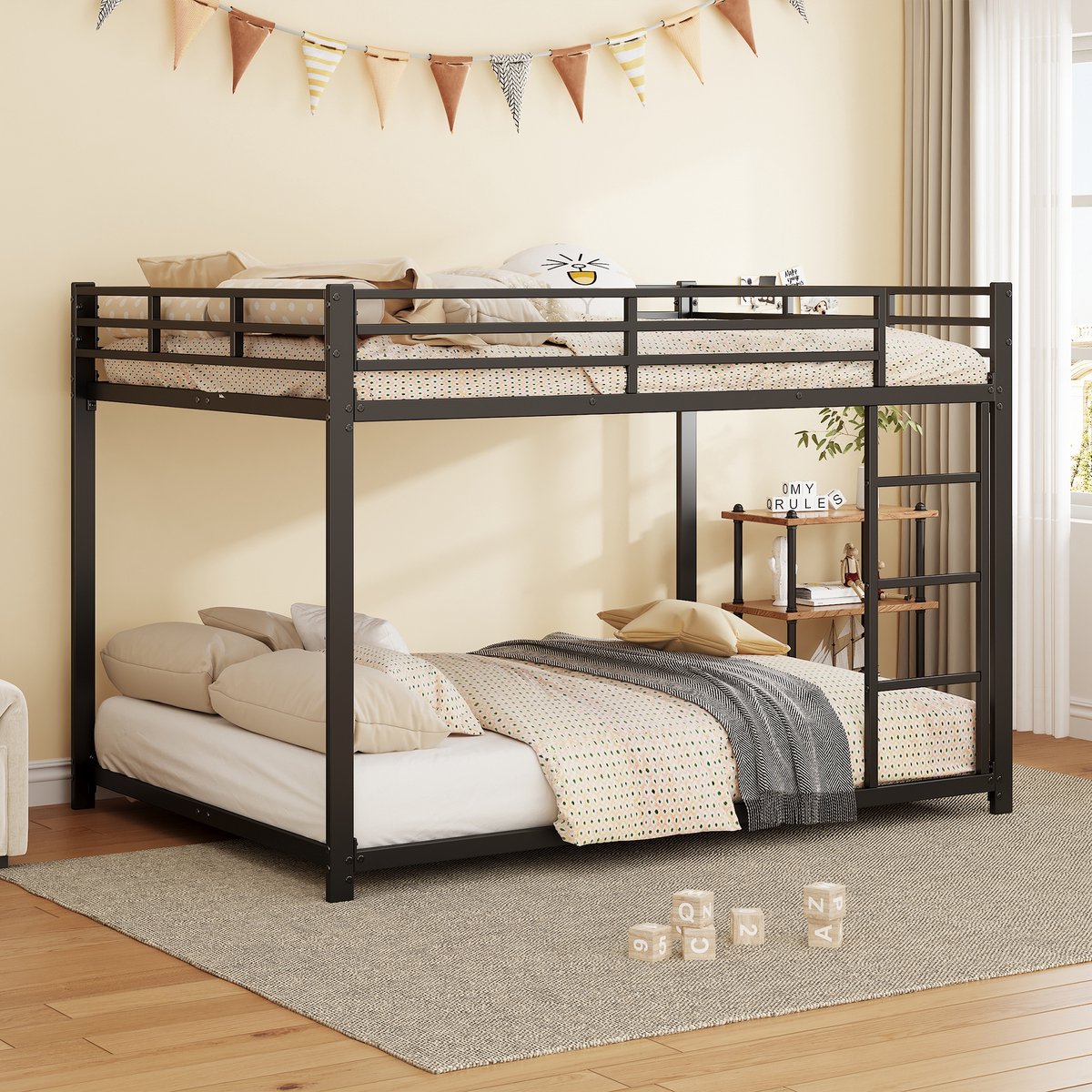 Wishdor Stapelbed 140x200 cm - Metalen Frame - Veiligheidshek Bovenbed - Strak & Robuust - Zwart
