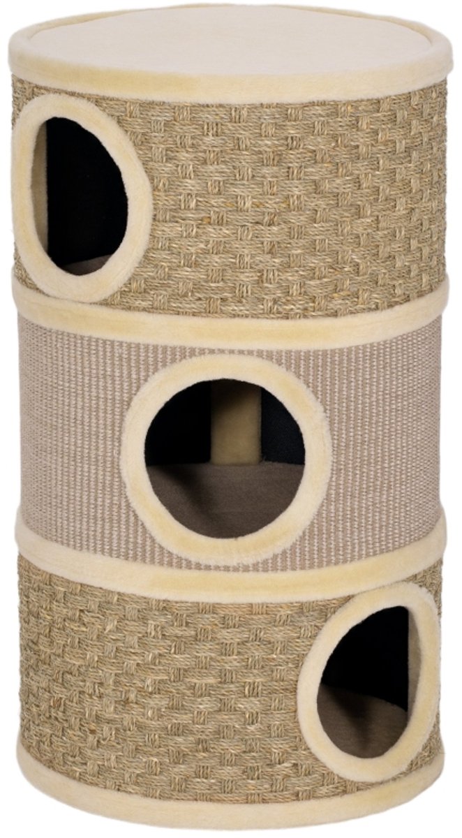 MODFU Krabpaal 79 cm van pluche en polyester, drie niveaus met huisje en krabmat, khaki/bruin