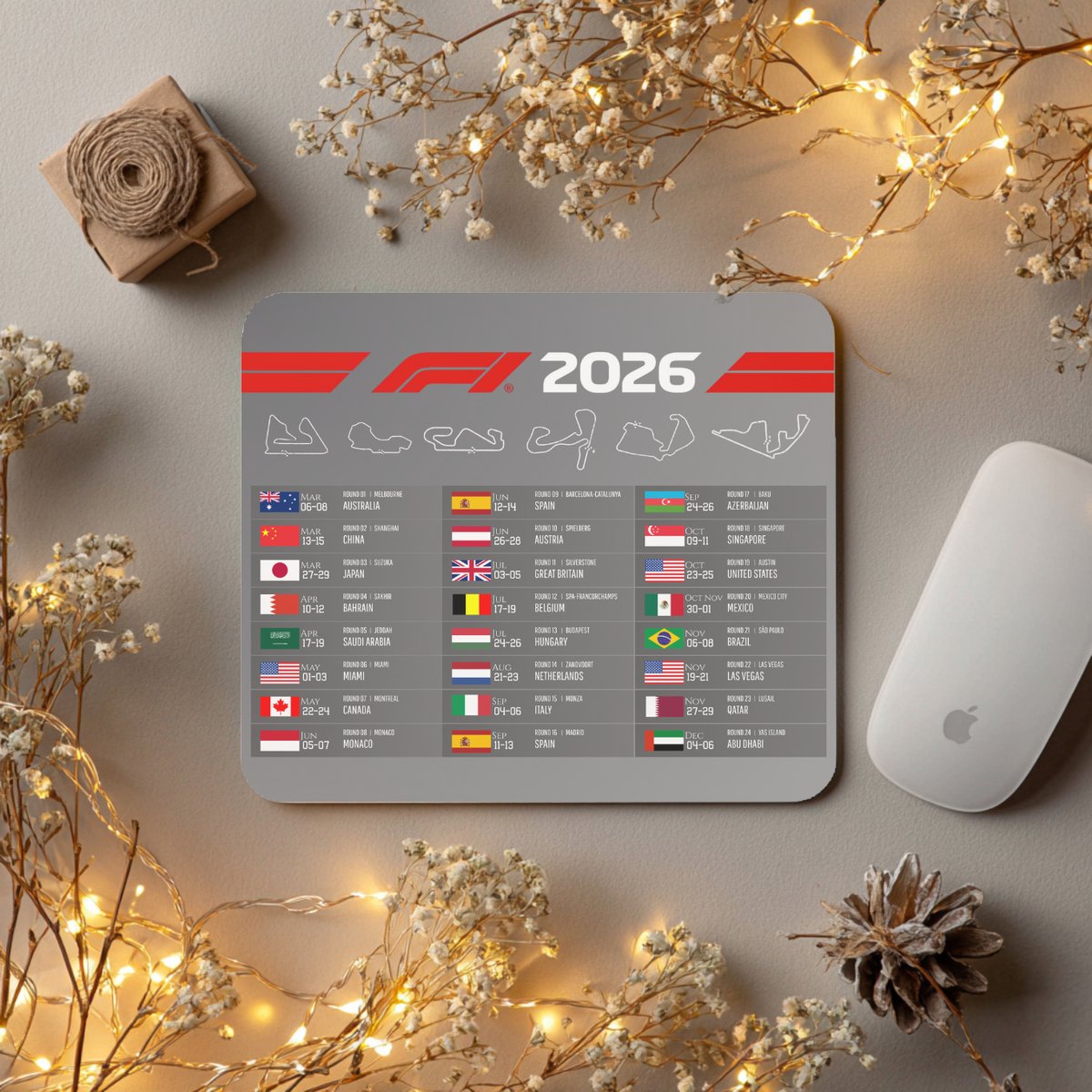 Plot-Twister - Formule 1 2026 - Kalender - Muismat - Polyester Muismat Formule 1 2026 Kalender - F1