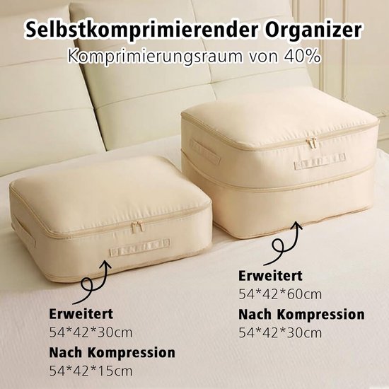 Ruimtebesparende comprimerende organizer voor dekbedden en kledingopslag - Opbergtas (beige, L + XL) — afbeelding 2