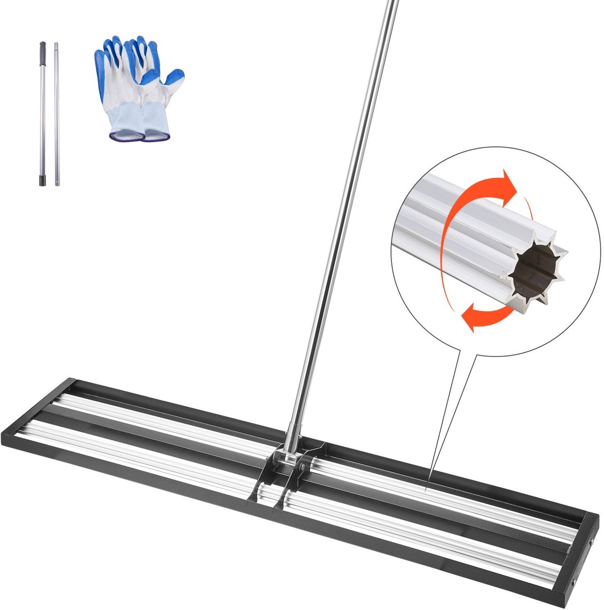 Gazonnivelleerhark - Gazon egalisatiehark - Nivelleerplaat 25,4 x 121,9 cm - Verstelbare steel 213 cm - Heavy-duty staal - Topdressing verdelen - Voor tuinen en golfbanen