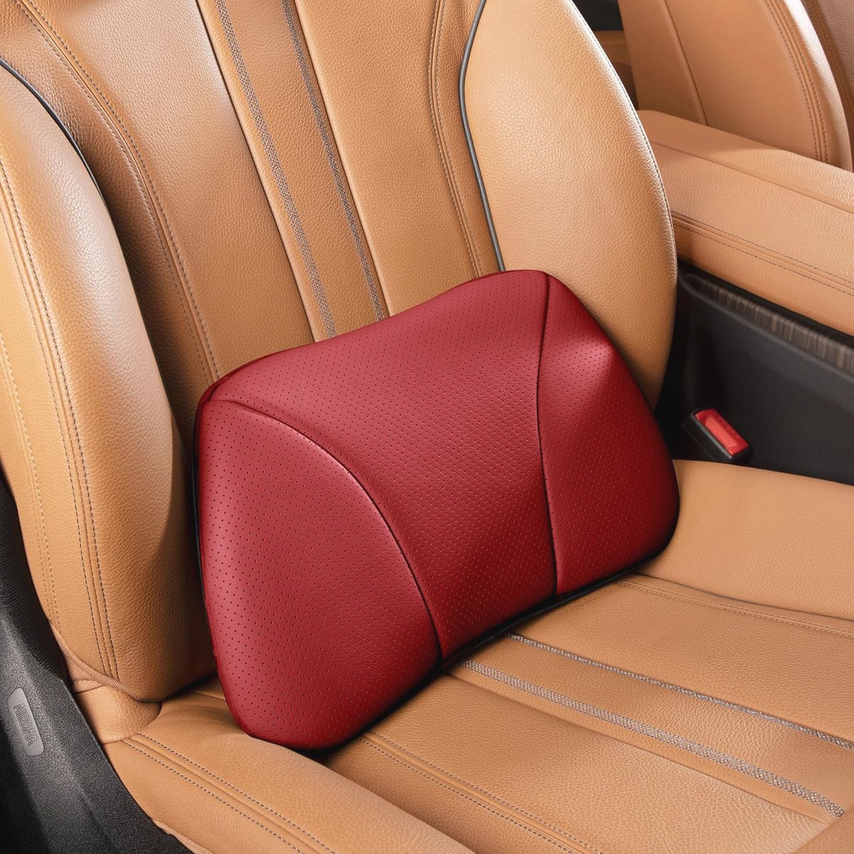 Echt Rundleer Lendensteun Kussen met Memory Foam voor Auto en Sofa