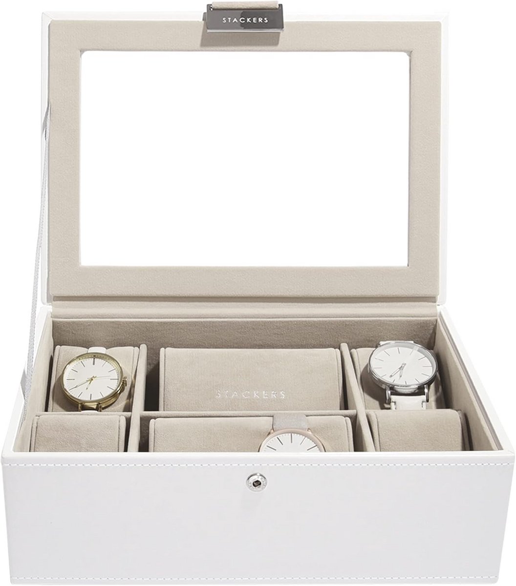 Elegante Horlogedoos van Kunstleer en Glas met Vakken voor 8 Horloges