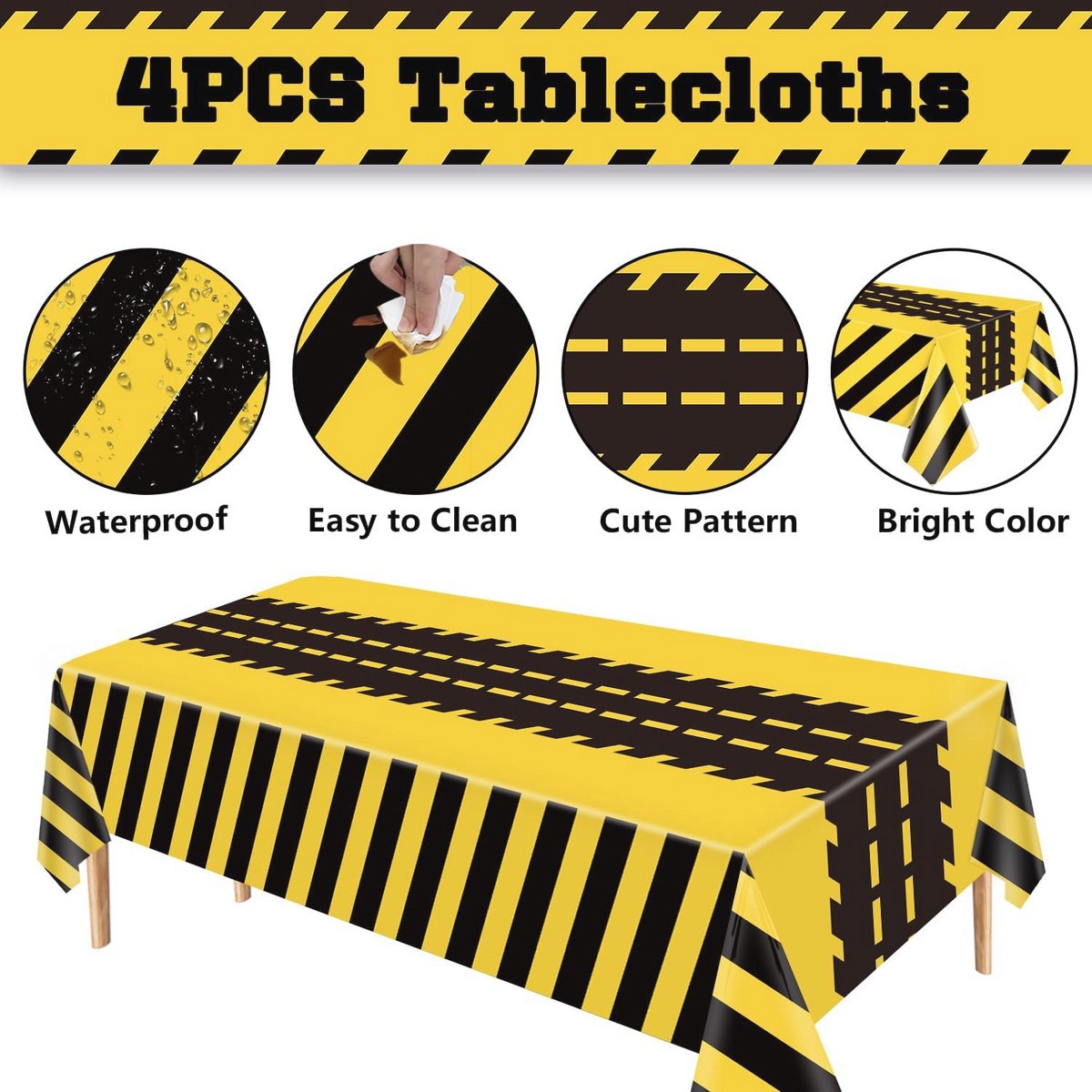 Bouwweg Tafelkleed 4 Pack - Thema Decoraties voor Verjaardagsfeest en Feestdagen