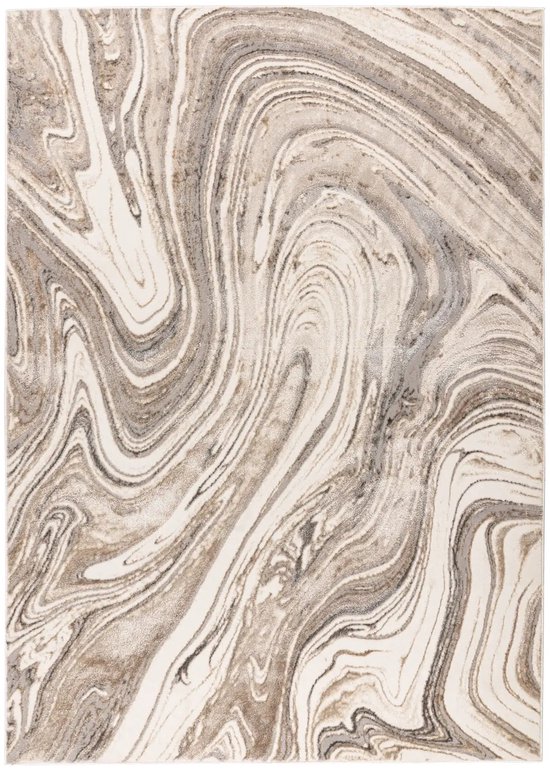 Laagpolig Vloerkleed | Tapijt | Sedef | Marmer | Zilver/Beige | 80x150 cm