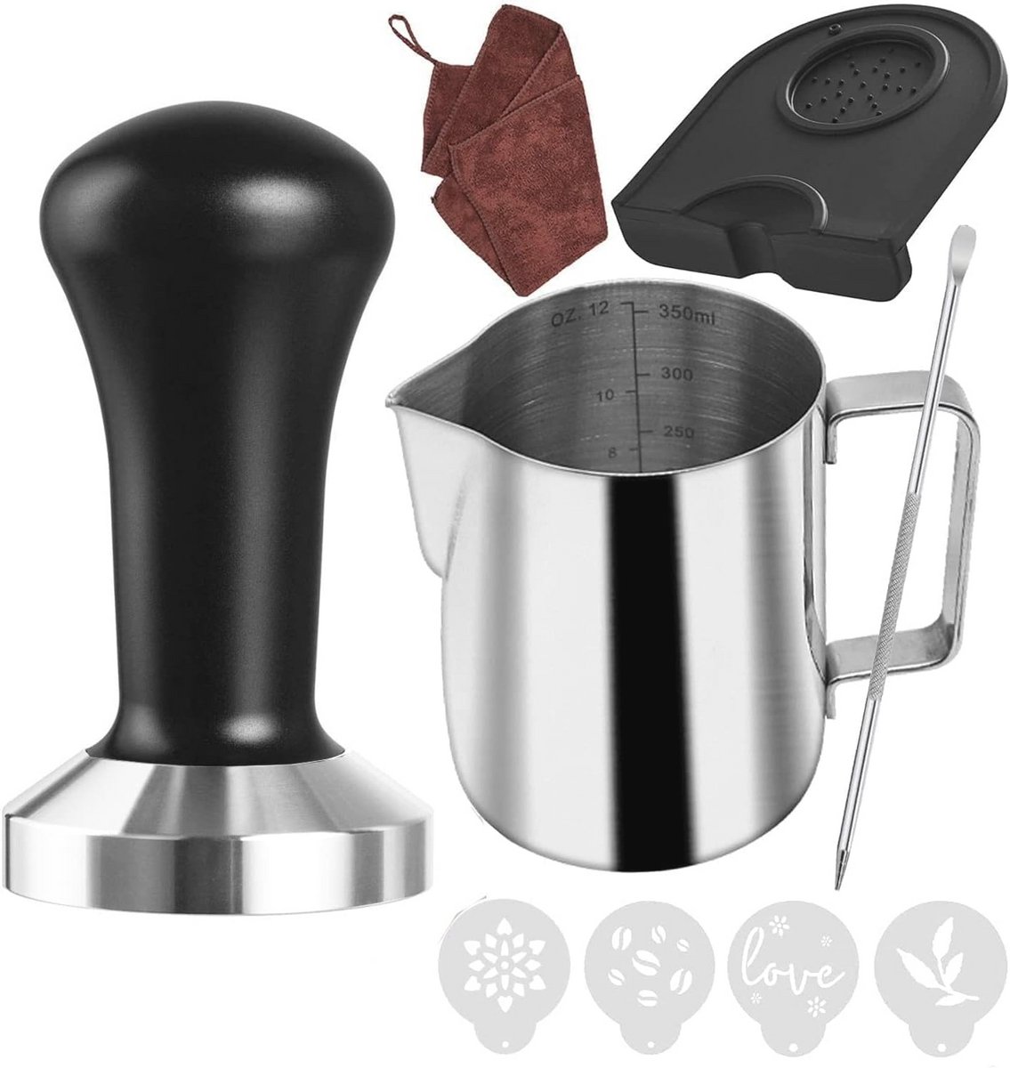 51 mm Koffietamper Set met Melkkannetje, Tampermat en Latte Art Tools