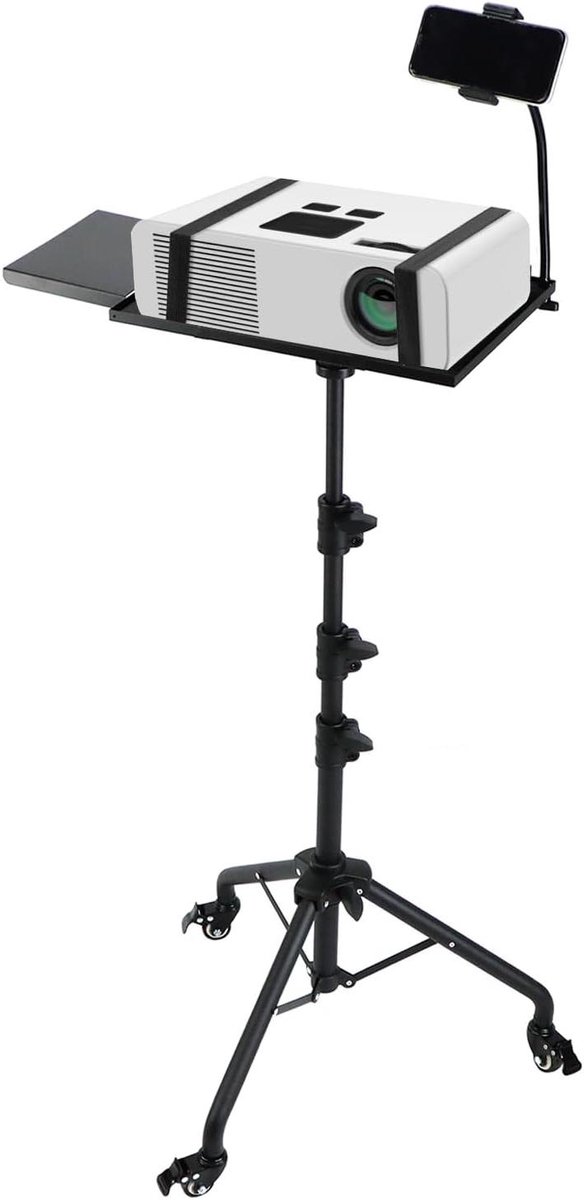 Allecta - Verstelbare Beamerstandaard met Telefoonhouder en Wielen, 66-160 cm