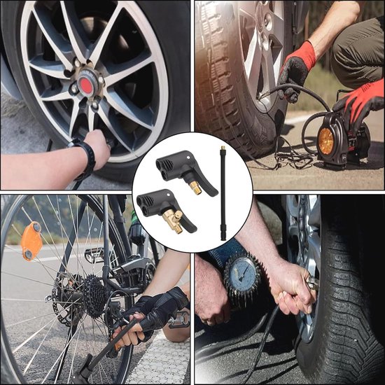 Franse ventieladapter set met 2 stuks en 16 cm slang voor auto, fiets en motor — afbeelding 4