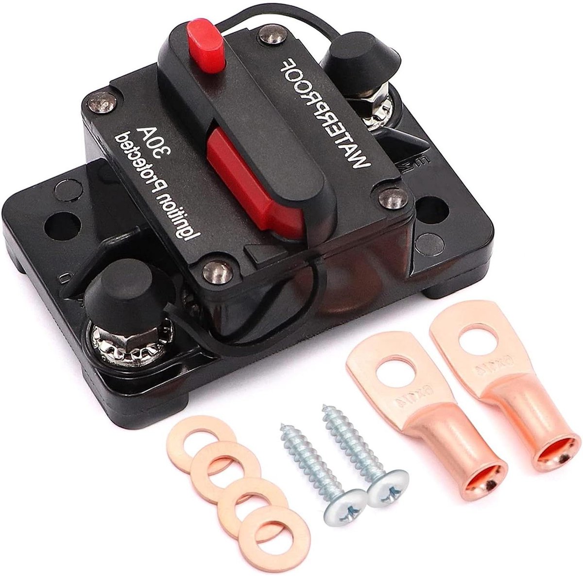 Allecta - 30A Stroomonderbreker met Handmatige Reset voor Car Marine Trolling Motors - Boot ATV - 12V-48V DC - Waterdicht - Stroombeveiliging - Audiosysteem - Zekering