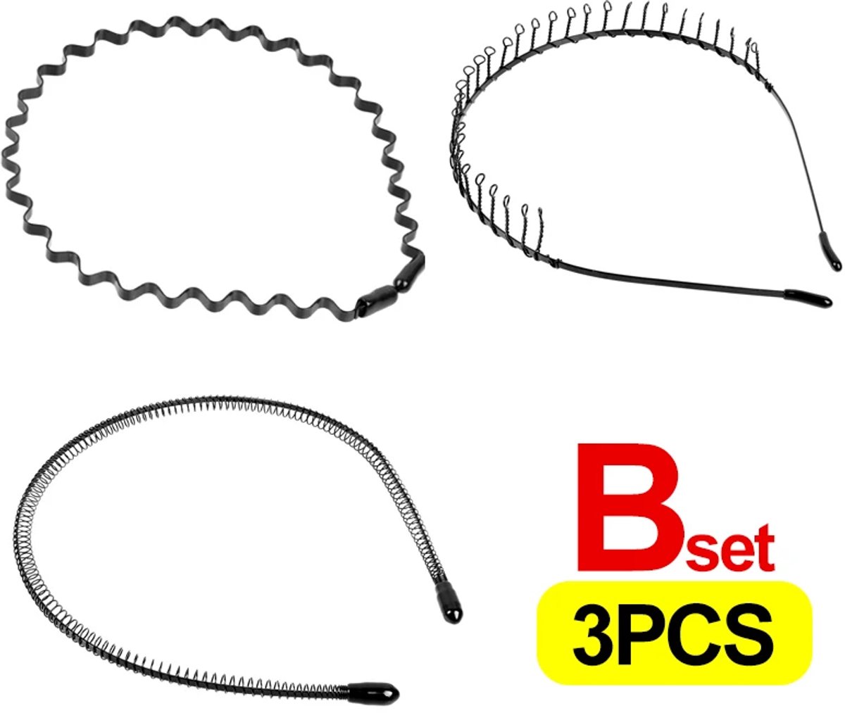Fashion Metal Haarband Serie - Unisex Haaraccessoire - Set B - 3 - Zwart Metalen Golfvorm