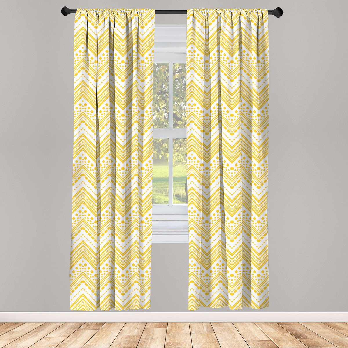ABAKUHAUS Mosterdwit – Raamgordijnset 2-panelen 75x175 cm – Microvezel, Halverdonkerend, Roedezak