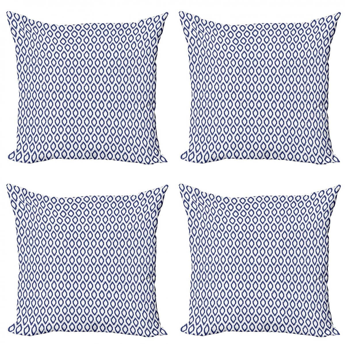 ABAKUHAUS Ikat Kussenhoezen – Set 4x 40x40 cm – Dubbelzijdig Druk – Marine/Wit
