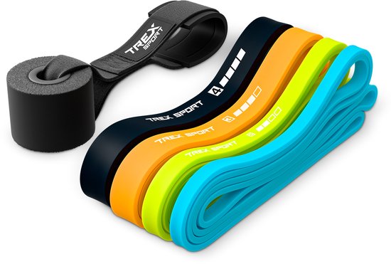 Trex Sport TX-004PBV - Power Bands - Neon - Set van 4 - Met deuranker - Weerstand 2-41 kg