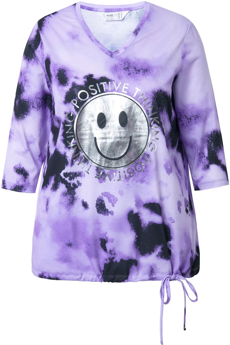 Angel of Style - Dames - T-shirt regular fit glanzende smiley - Lavendel - Maat 52