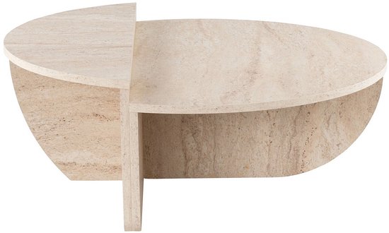 Set de 2 tables basses - Effet travertin beige - ALOEVA L 90 cm x H 30 cm x P 60 cm