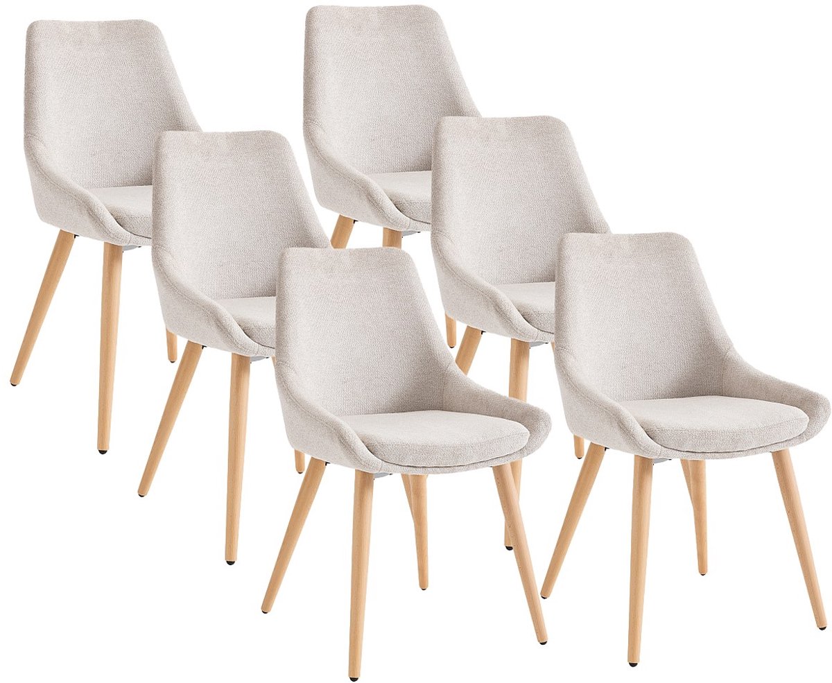 Vente-unique Set van 6 stoelen van stof en beuken - Beige - MASURIE