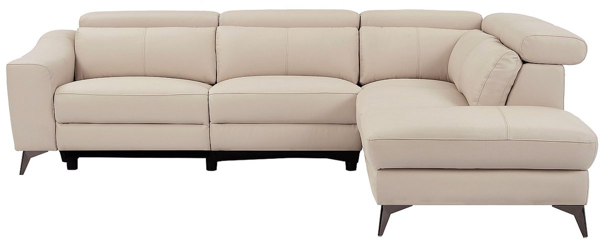 Vente-unique Elektrische relaxhoekbank met rechtse hoek – Crèmewit leder – FORLO