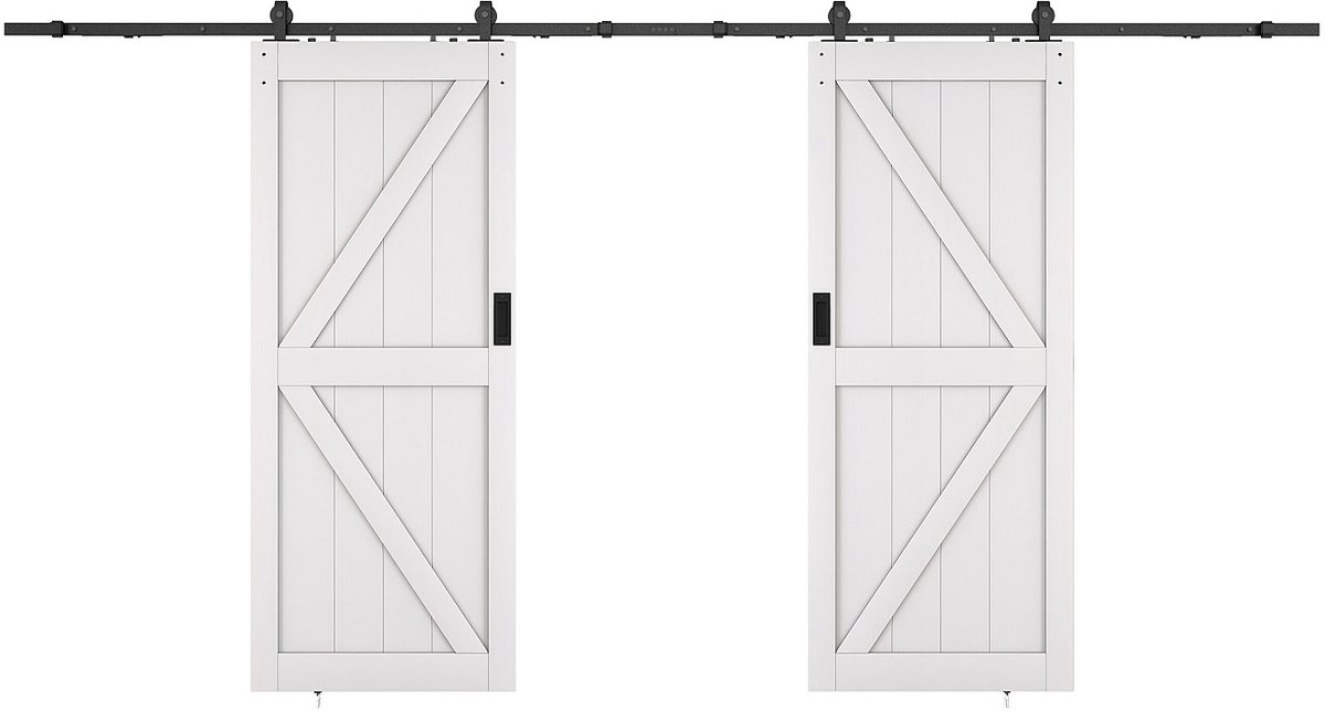 Vente-unique Dubbele schuifdeur met wandbevestiging - Hout en MDF - Wit - 2 x H205 x L83 cm - NEFARA