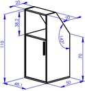 Technische tekening van een witte kastmodule met schuine zijde, afmetingen in cm.
