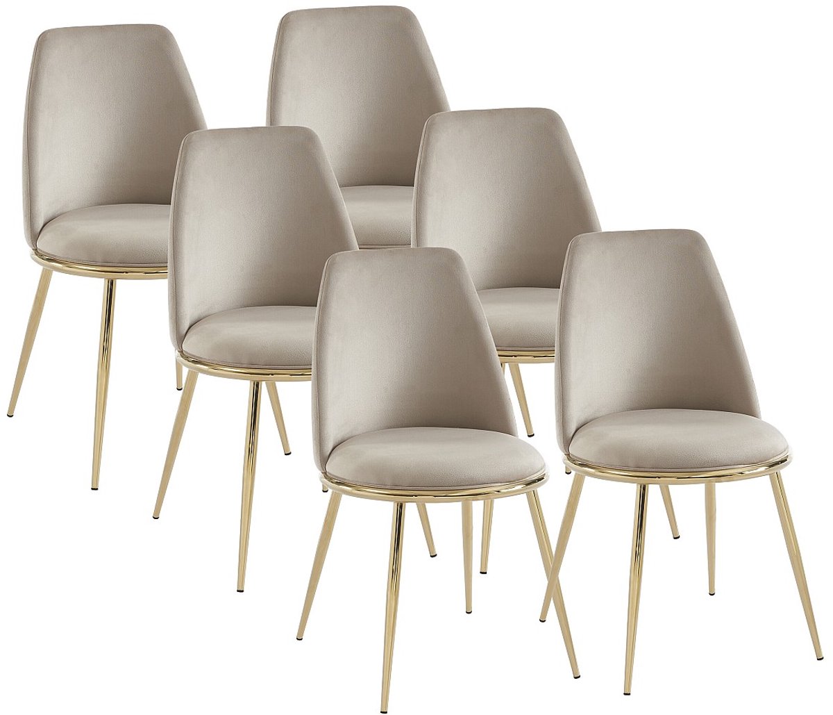 Vente-unique Set van 6 stoelen van fluweel en goudkleurig metaal - Beige - NEBINA