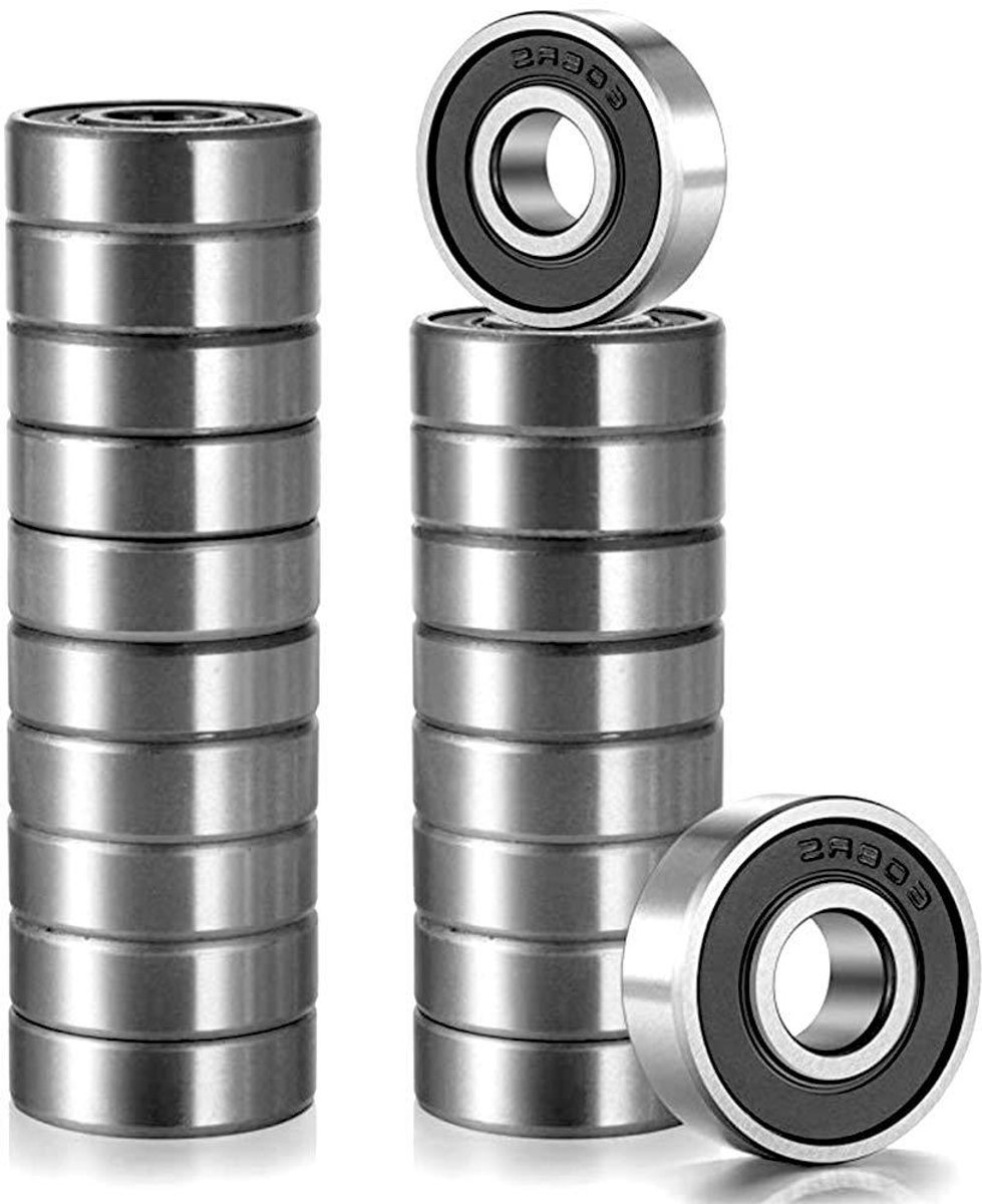 Cosensi Skateboardlagers 20 stuks ABEC 7 Diepe Groef 608-2RS van Carbon Staal Zilvermetalen.